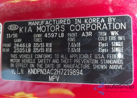 2017 Kia Sportage Ex z USA, uszkodzony, nr VIN KNDPN3AC2H7219894